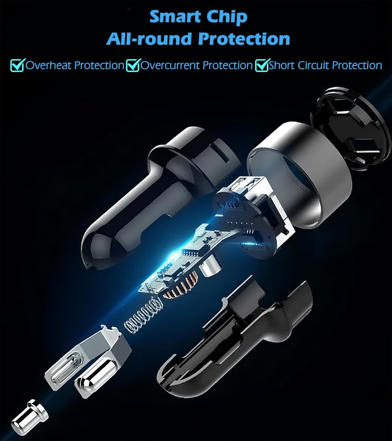 Dual USB Car Charger with 12V/24V Voltage Meter, 4.8A Output, Cigarette Lighter Plug Adapter for iPhone, iPad, Samsung, and Other USB Charging Devices - Black