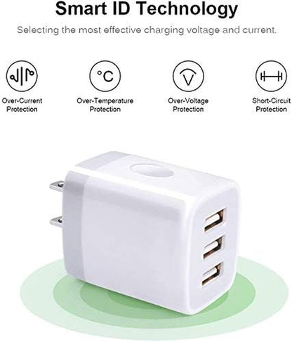 USB Charging Plug - Wall Charger Adapter, 3-Pack Universal Travel 3.1A Multi-Port Fast Charging Block Compatible with iPhone 17/16/15/14/13 SE/12 Pro, Samsung Galaxy S26/S25/S24/S23 Ultra, Google Devices