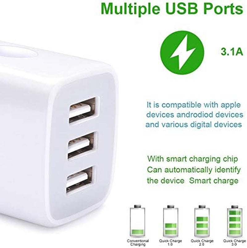 USB Charging Plug - Wall Charger Adapter, 3-Pack Universal Travel 3.1A Multi-Port Fast Charging Block Compatible with iPhone 17/16/15/14/13 SE/12 Pro, Samsung Galaxy S26/S25/S24/S23 Ultra, Google Devices