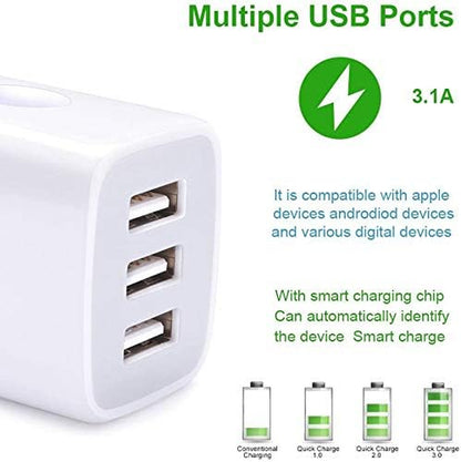 USB Charging Plug - Wall Charger Adapter, 3-Pack Universal Travel 3.1A Multi-Port Fast Charging Block Compatible with iPhone 17/16/15/14/13 SE/12 Pro, Samsung Galaxy S26/S25/S24/S23 Ultra, Google Devices